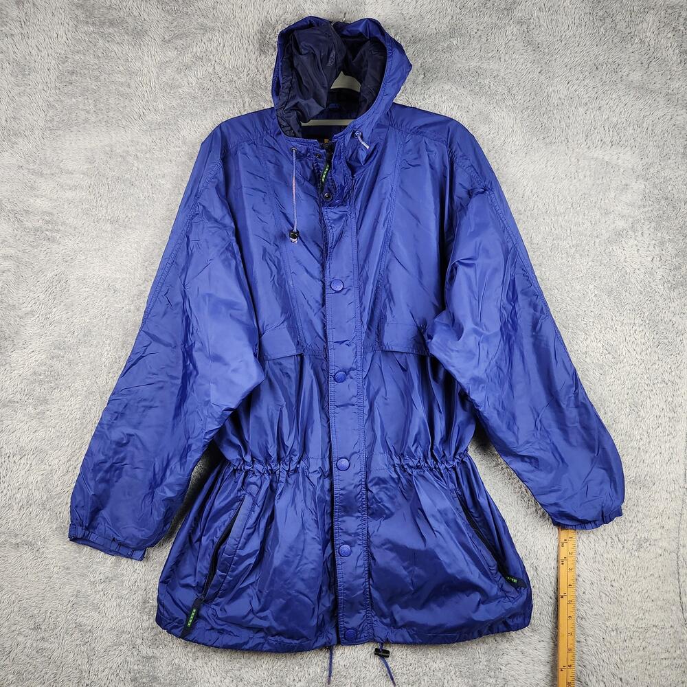 Vintage Eddie Bauer Jacket Mens Large Blue EBTEK Hooded Rain Coat Nylon 90s Logo